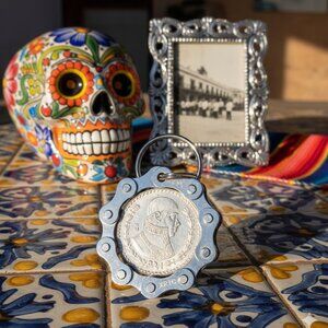 Commemorative 1959 Mexican Silver Peso Keychain 10% Silver Biker Chain Keyring